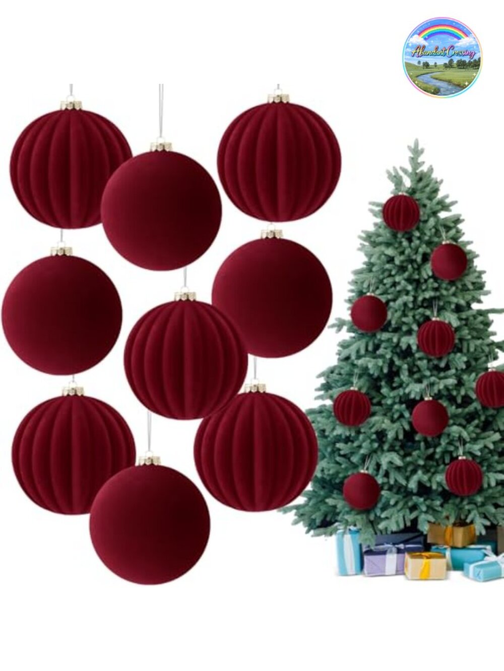 Syhood 9 Pc Velvet Christmas Ball Ornaments 4 Inch Shatterproof Hanging